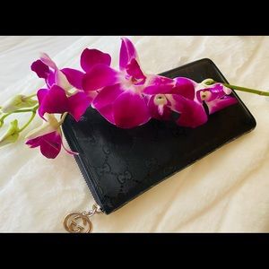 GUCCI GG imprime interlocking G charm long wallet PVC leather (black)